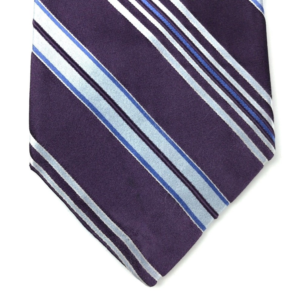 DANIEL CREMIEUX [ EXTRA LONG 61" ] Purple Blue Striped Silk Hand Made Tie - Read